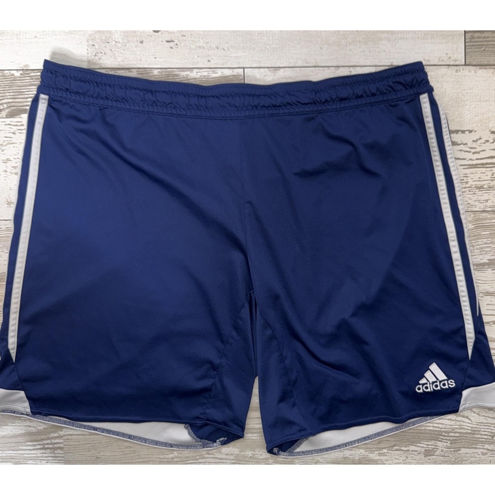 Adidas Shorts Mens XL Blue 9 Inseam Side Stripe Athletic Soccer Gym Training
